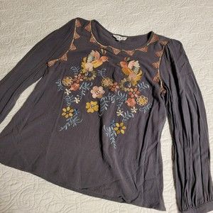 THML Anthropologie Linen Blend Embroidered Blouse Size Small